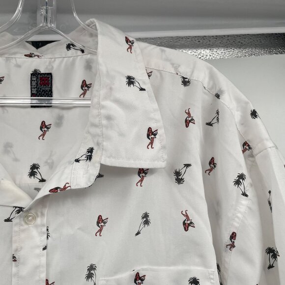 No Retreat Mens Hula Dancer Button Up Shirt Short Sleeve White/Multi Size 3XL - Picture 4 of 9